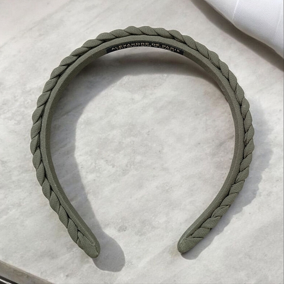 Alexandre De Paris Braided Thin Headband Dark Green Hair Accessory Designer Chic - Picture 1 of 14